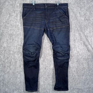 G Star Raw 5620 3D Slim Jeans Men’s 38x32 Blue Dark Wash Waxed Denim Button Fly